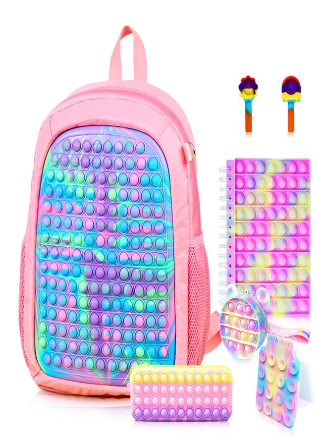BuQueHM Large Pop Fidget Backpack for Girls, Pop it Bags&pop it Notebook and Pencil Case for Kids' Fidget School Supplies for Elementary Student Stress Relief, Great Birthday Present Gift for Kids - Image 1